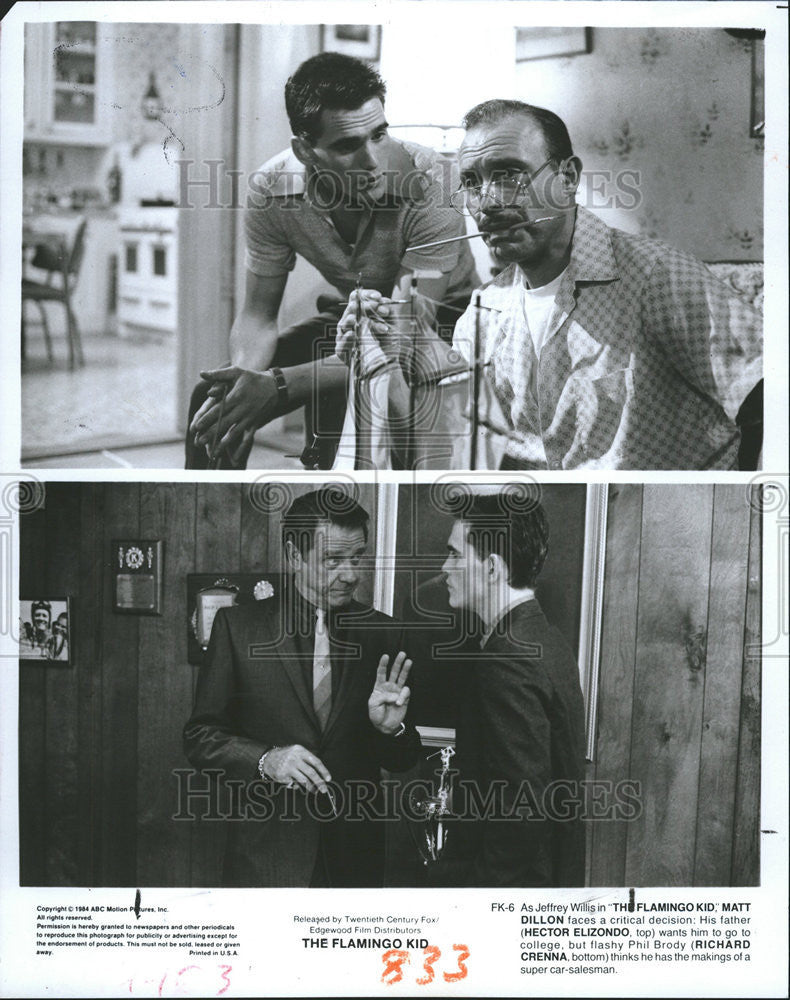 1985 Press Photo Jeffery Willis Flaming Matt Dillon Hector Elizondo Richard Film - Historic Images