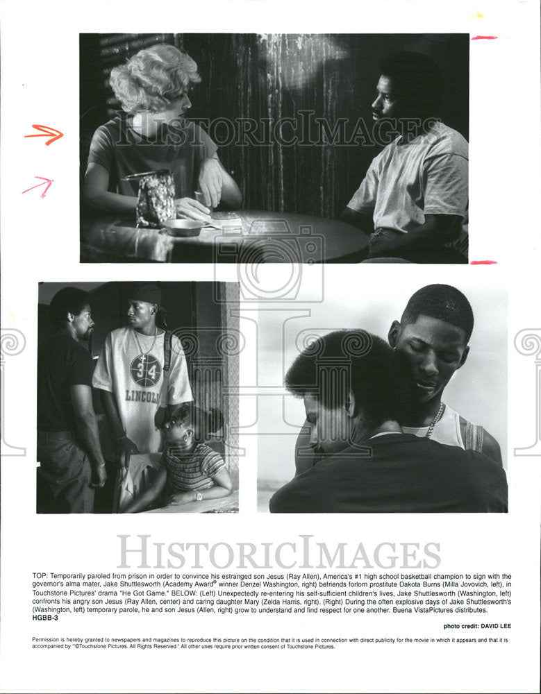 1998 Press Photo Ray Allen Milla Jovovich film TV star He Got Game movie scene - Historic Images