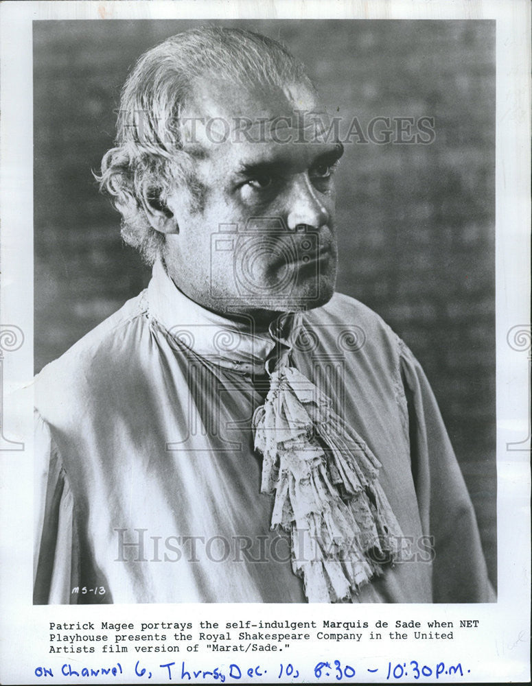 1970 Press Photo Patrick Magee portrays Royal Shakespeare Marat Sade Marquis - Historic Images