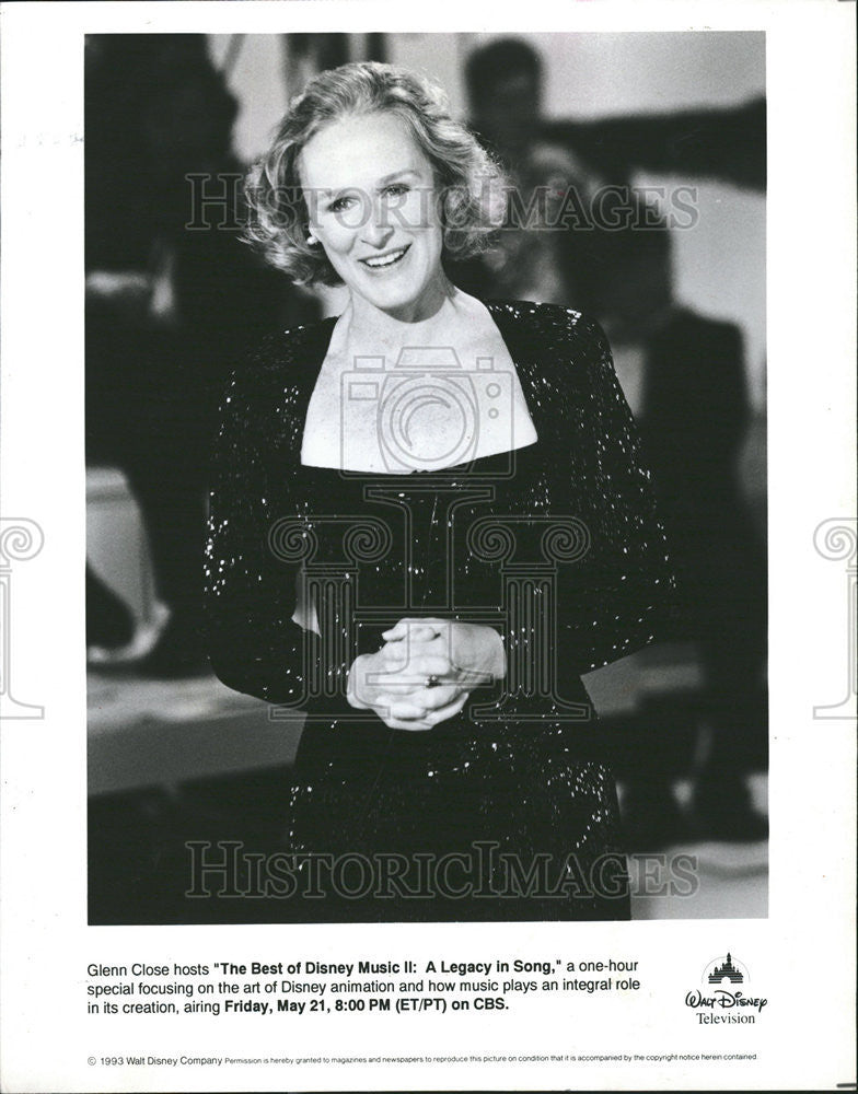 1991 Press Photo Glenn Close hosts Best Disney Music II Legacy Song Animation - Historic Images