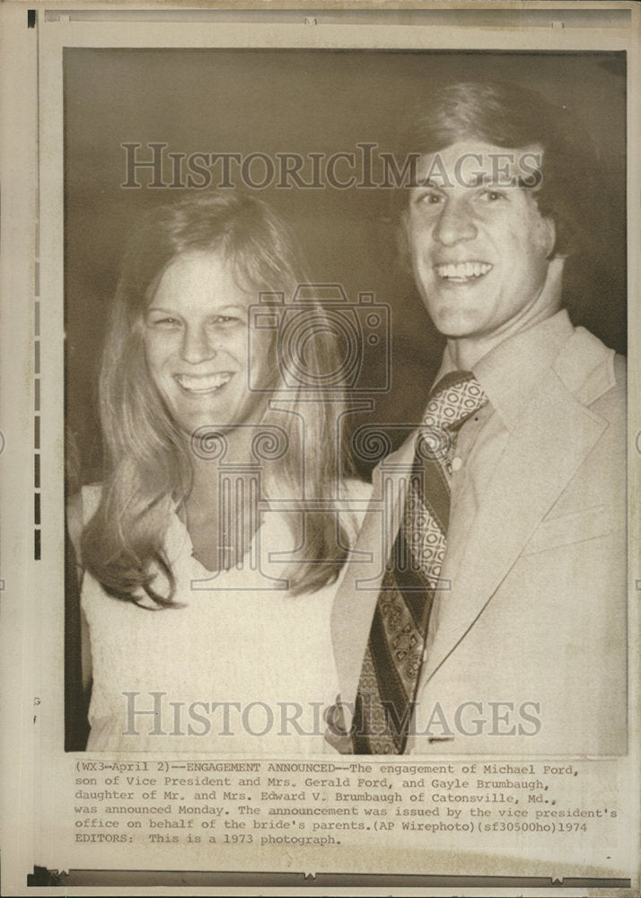 1974 Press Photo Michael Gerald Ford Gayle Brumbaugh Engagement - Historic Images