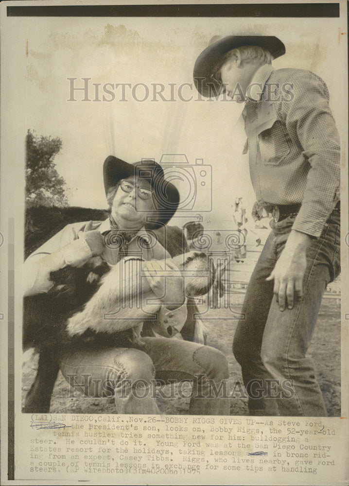 1975 Press Photo  President son Look Bobby Riggs Tennis Hustler Try California - Historic Images