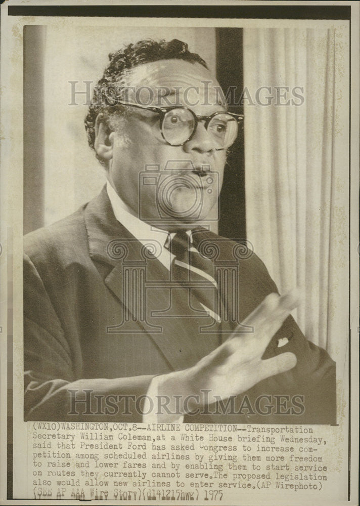 1975 Press Photo William Coleman Secretary of Transportation Washington - Historic Images