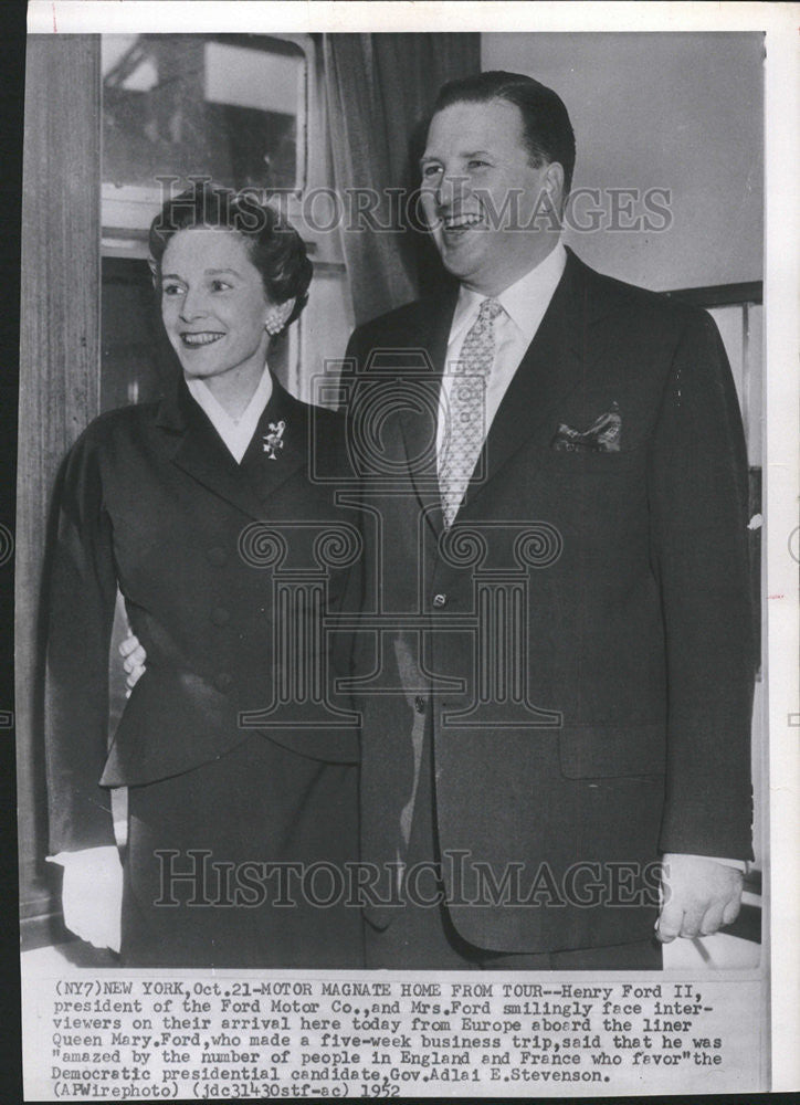 1952 Press Photo New York Motor Magnate Henry Ford Europe Queen Mary Ford - Historic Images