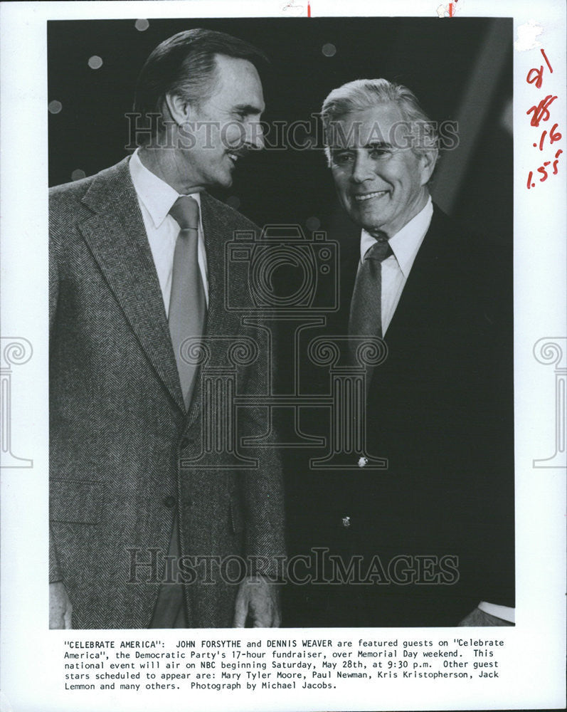 1983 Press Photo John Forsythe Dennis Weaver guests Celebrate America Memorial - Historic Images