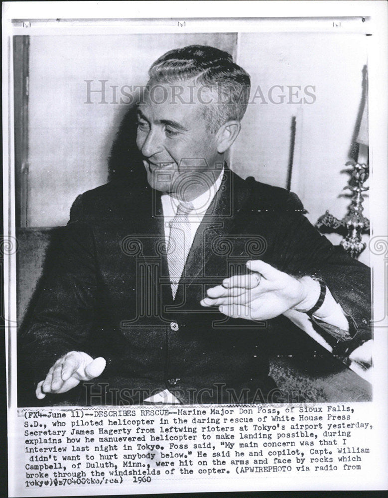 1960 Press Photo White House Rescue Piloter Marine Major Don Foss - Historic Images