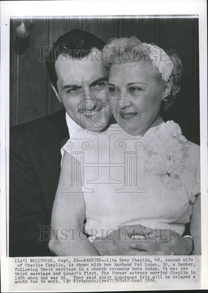 1956 Press Photo Charlie Longo Ceremony Husband Grey Chaplin Pat Longo - Historic Images