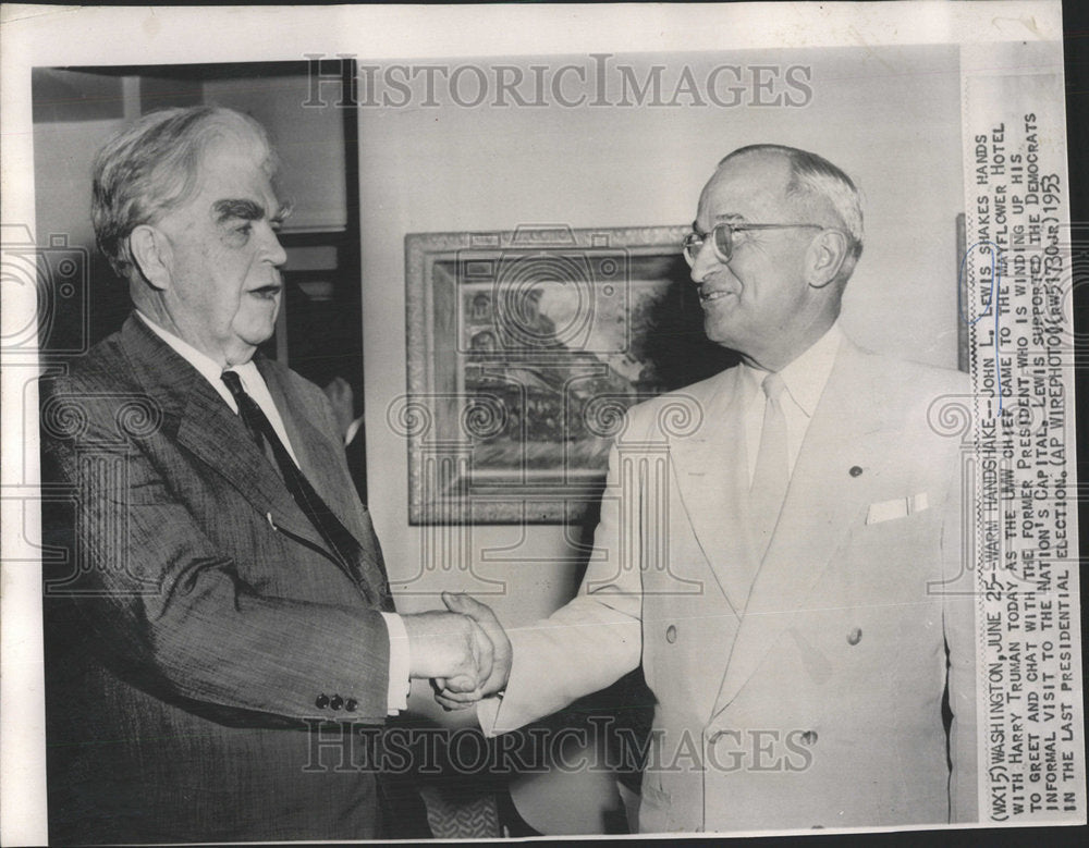 1953 Press Photo UMW Chief John L. Lewis Meets With President Harry Truman - Historic Images