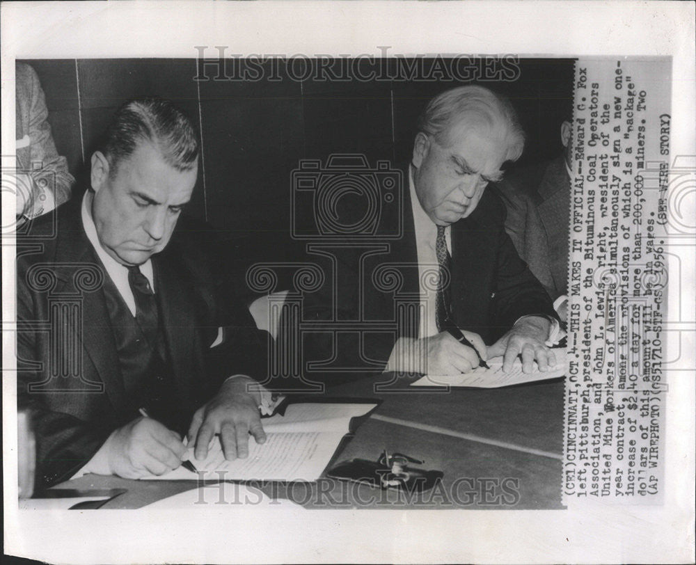 1956 Press Photo Edward Fox Pittsburgh Coal Operators John Lewis United Mine - Historic Images