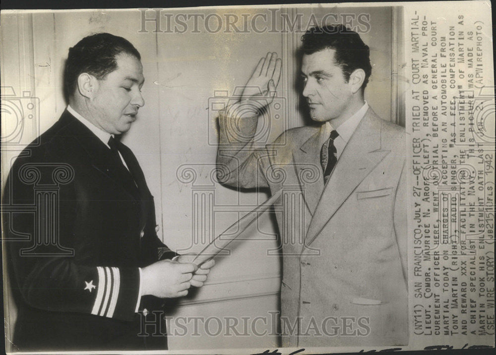 1942 Press Photo Navy Court Martial Bribery Charges Maurice Aroff San Francisco - Historic Images