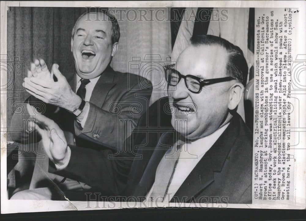 1968 Press Photo California Gov. Edmund Brown, Minnesota Sen. Hubert H. Humphrey - Historic Images