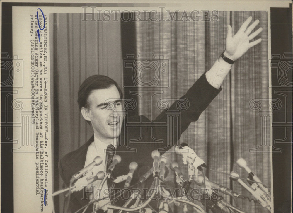 1976 Press Photo Governor California Edmund Brown Baltimore Jimmy Carter Elect - Historic Images