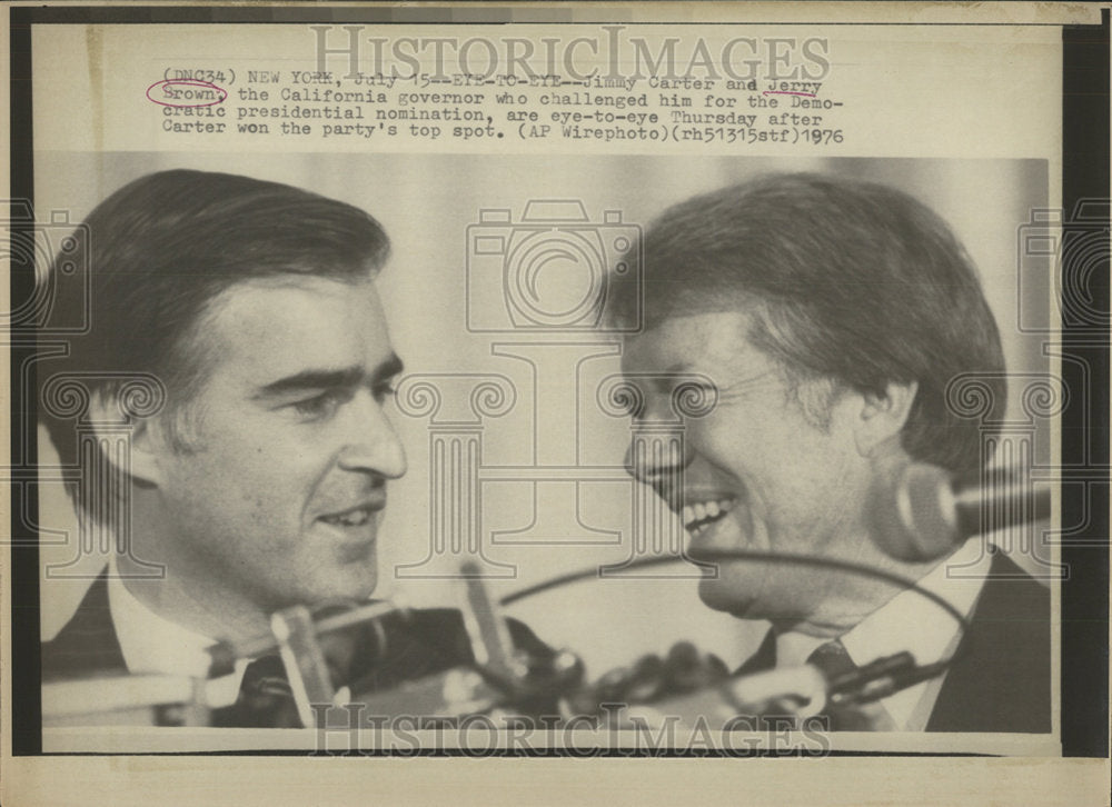 1976 Press Photo Edmund "Jerry" Brown/Jimmy Carter/Democratic Candidate - Historic Images