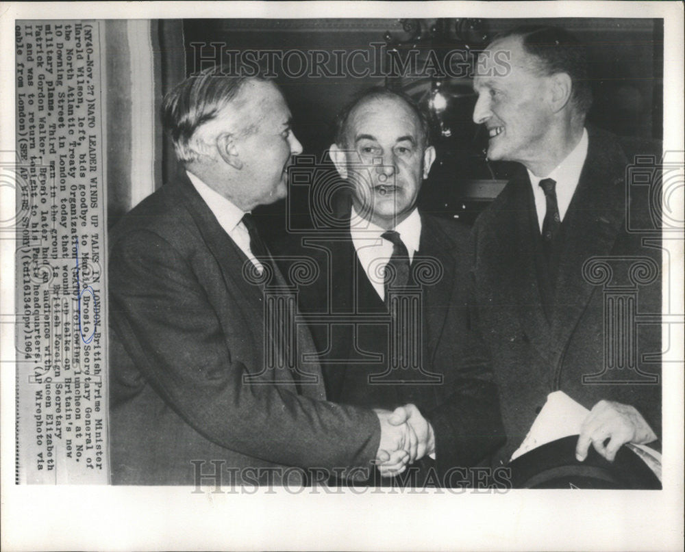 1964 Press Photo British Prime Minister Harold Wilson Manlio Brosio Secretary - Historic Images