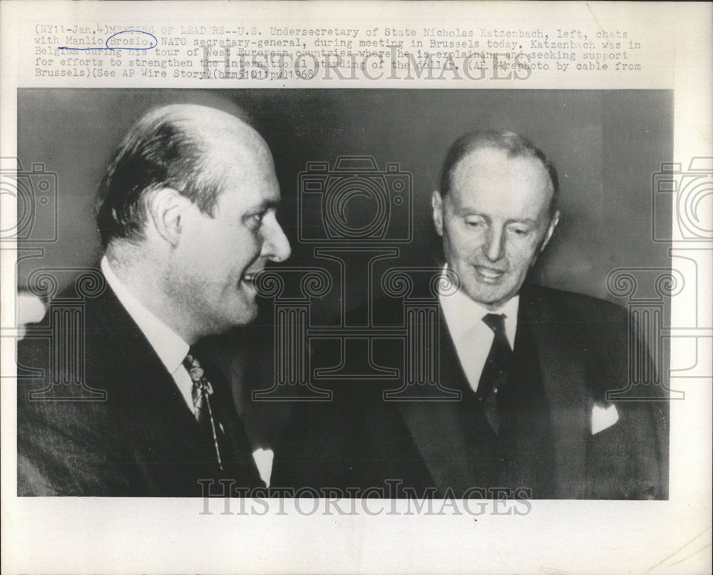 1968 Press Photo Nicholas Katzenbach Manlio Brosio NATO Secretary General - Historic Images