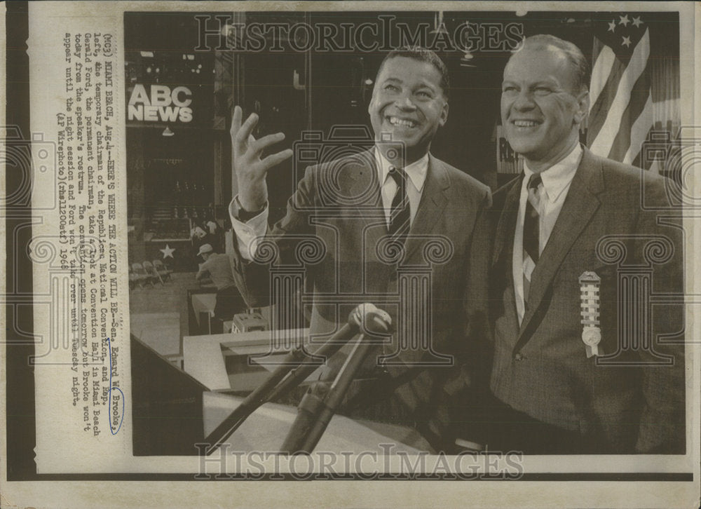 1968 Press Photo Senator Edward W. Brooks, Rep. Gerald Ford, Miami Beach - Historic Images