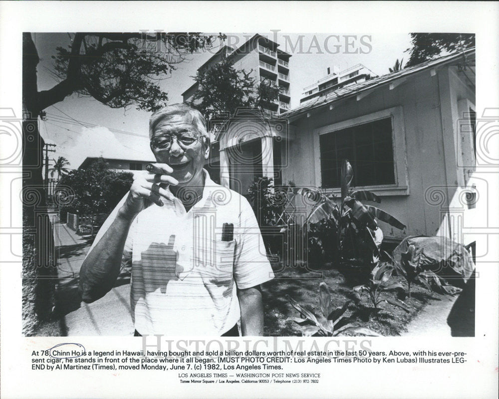 1982 Press Photo Chinn Ho Legend Hawaii billion dollars real estate Cigar Martin - Historic Images