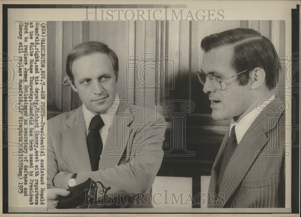 1975 Press Photo Presidential Assistant Donald Rumsfeld, Deputy, Richard Cheney - Historic Images