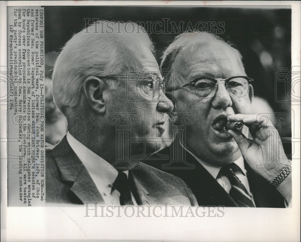 1964 Press Photo John Bricker Ohio Homer Capehart Indian San Francisco Barry - Historic Images