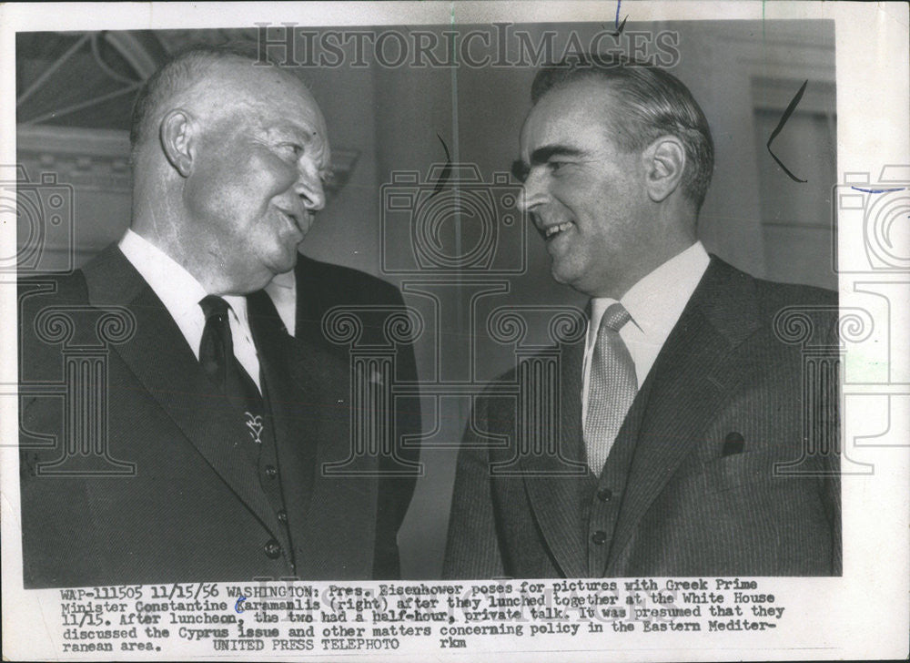 1956 Press Photo Eisenhower Greek Prime Minister Constantine Karamanlis - Historic Images