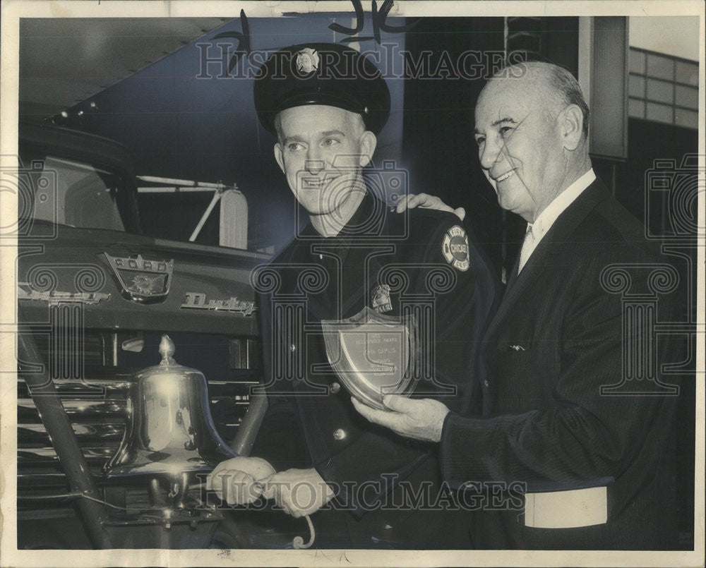 1963 Press Photo Fireman John P. Caplis &amp;  Fire Commander Robert J. Quinn - Historic Images