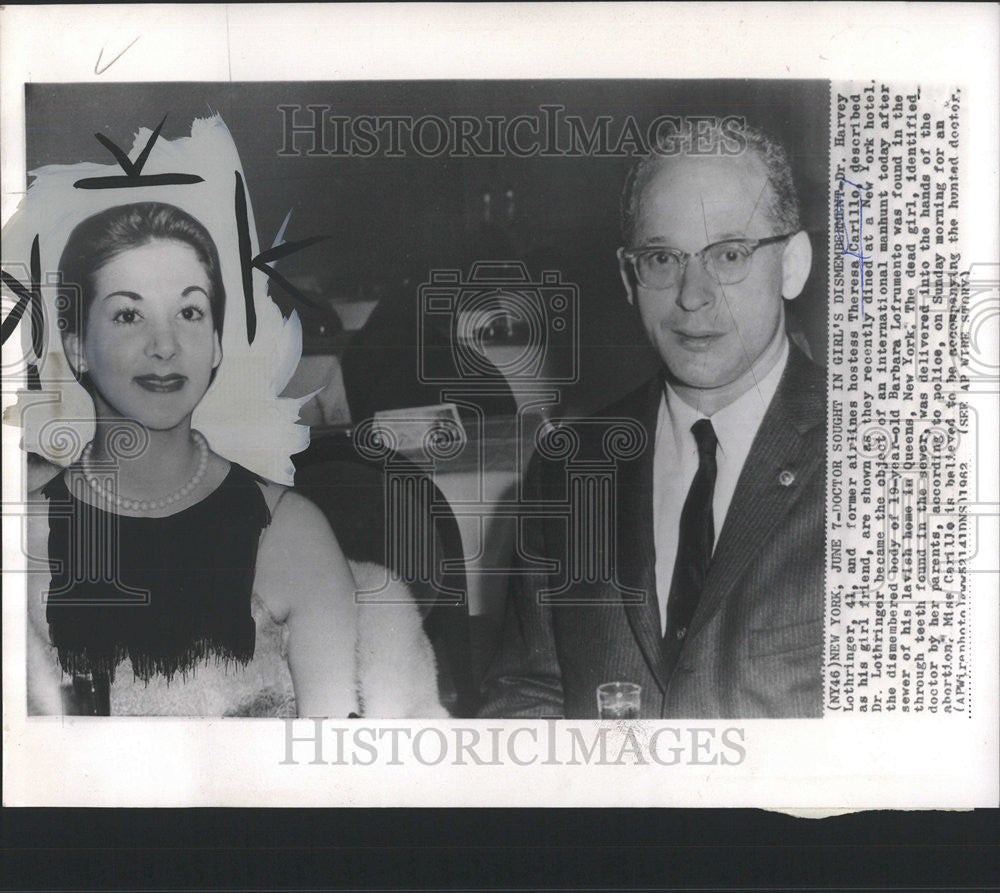 1962 Press Photo Dr. Harvey Lothringer &amp; Theresa Carillo Dining Before Manhunt - Historic Images