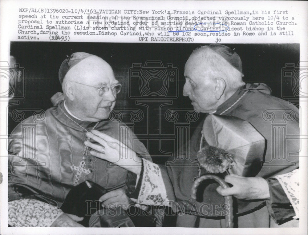 1963 Press Photo New York Francis Cardinal Spellman Bishop Alfonso Carinci - Historic Images