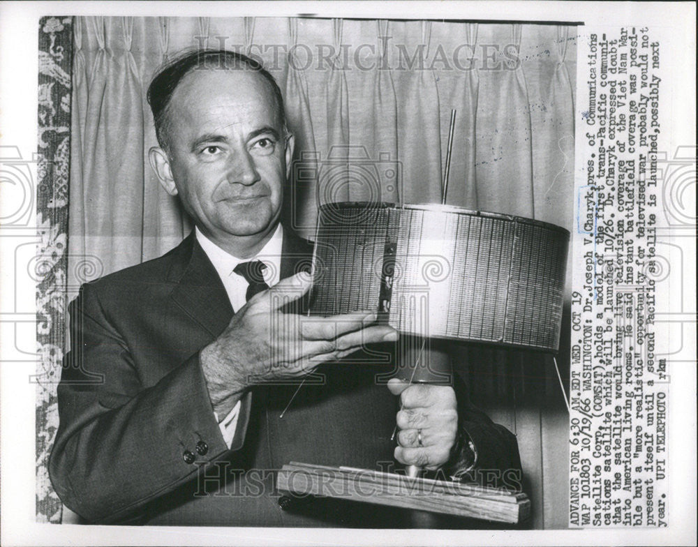 1966 Press Photo Charyk  Holds First Trans-Pacific Satellite Which Willbe Launch - Historic Images