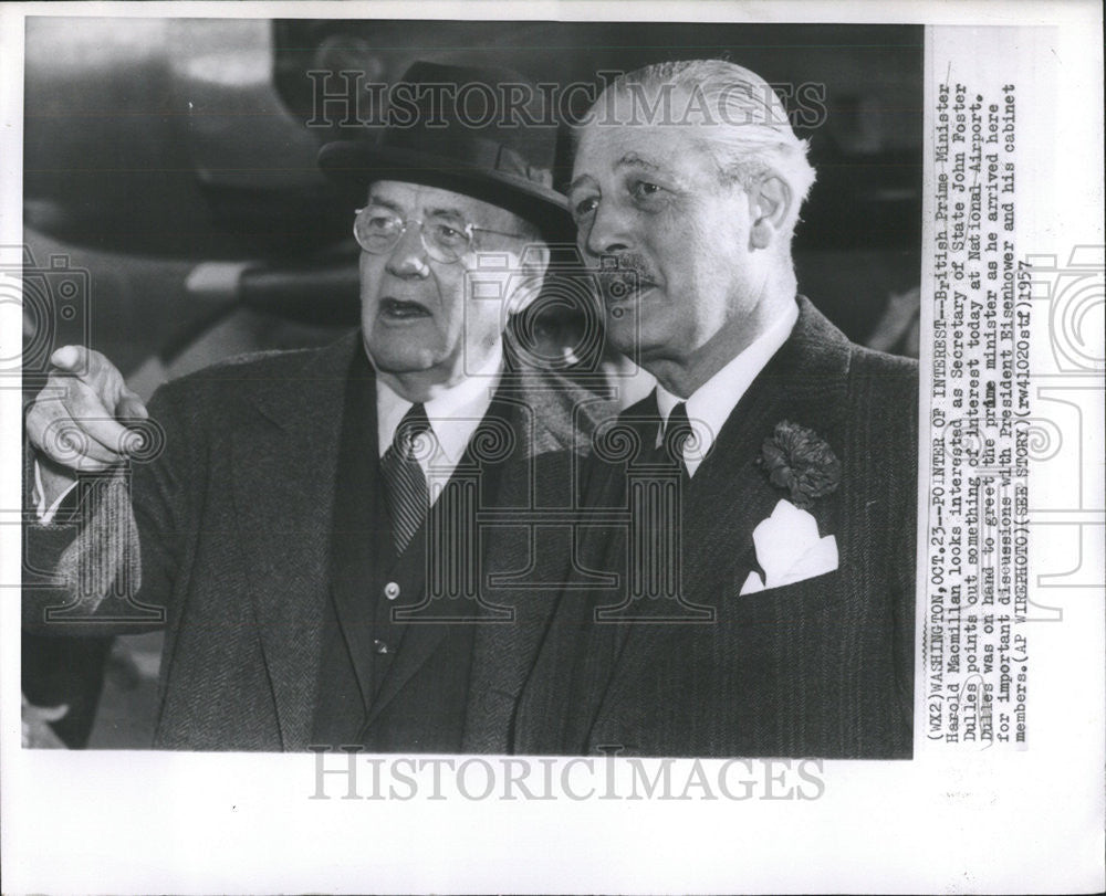 1957 Press Photo British Prime Minister Harold Macmillan &amp; John Foster Dulles - Historic Images