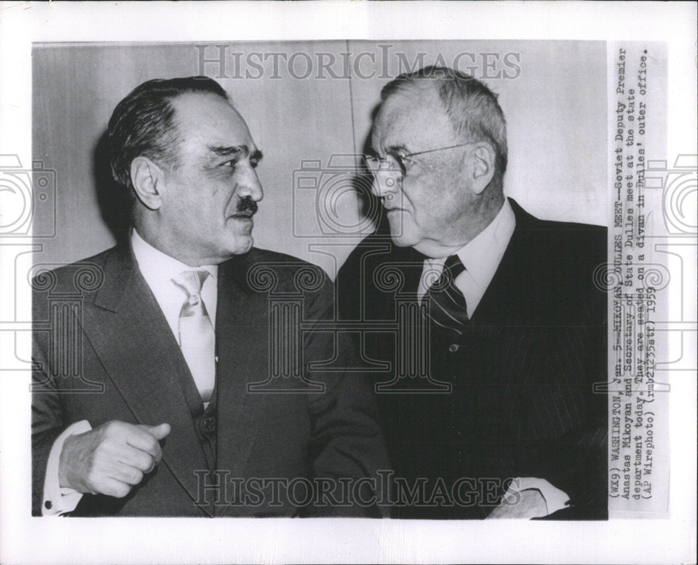 1959 Press Photo  Anastas Mikoyan  Dulles Meet At State Department In Washington - Historic Images