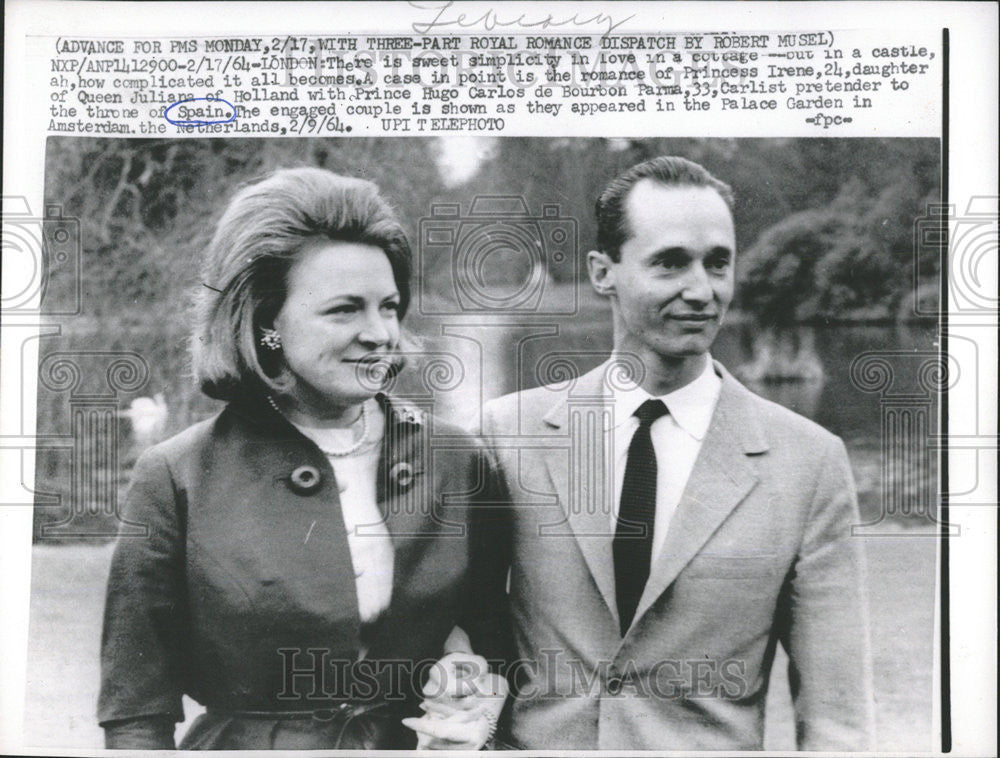 1964 Press Photo Princess Irene With Prince Hugo Carlos De Bourbon Parma - Historic Images