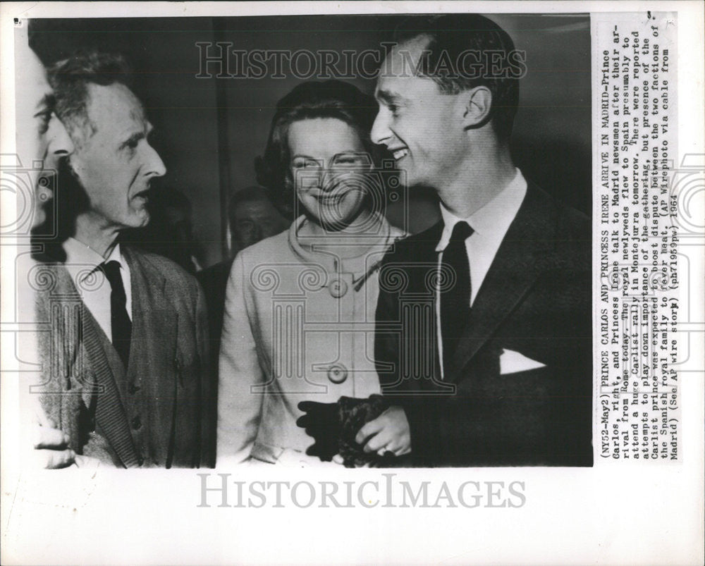 1964 Press Photo Royalty Prince Carlos Princess Irene Madrid Spain - Historic Images