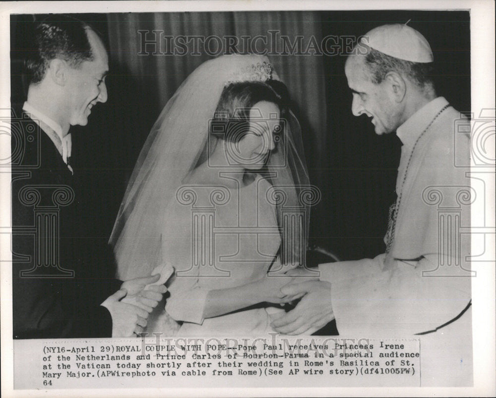 1964 Press Photo Royal Wedding Princess Irene Netherlands Prince Carlos Bourbon - Historic Images