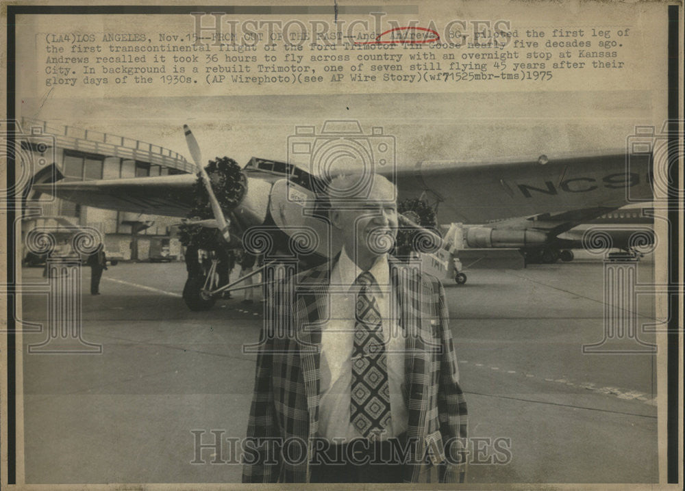 1975 Press Photo Andrews Piloted First Leg Of Transcontinental Flight Of Goose - Historic Images