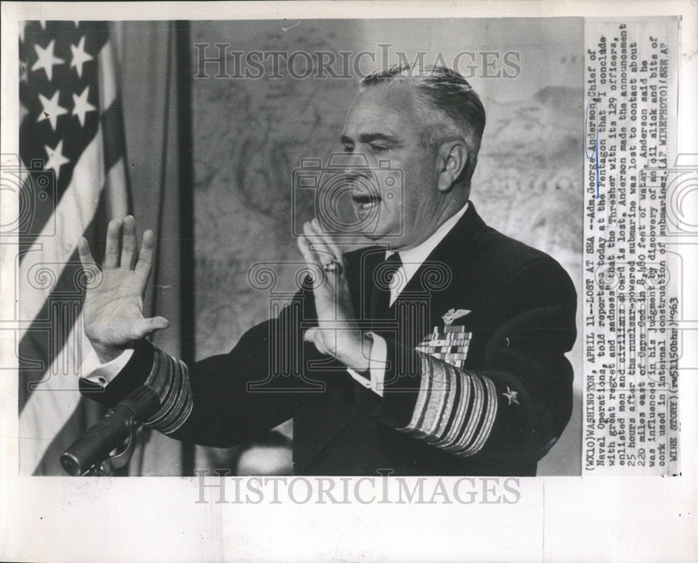 1963 Press Photo Adm George Anderson Naval Operation Chief - Historic Images