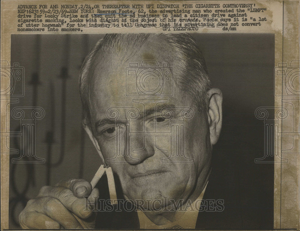 1969 Press Photo Emerson Foote Advertising Man - Historic Images