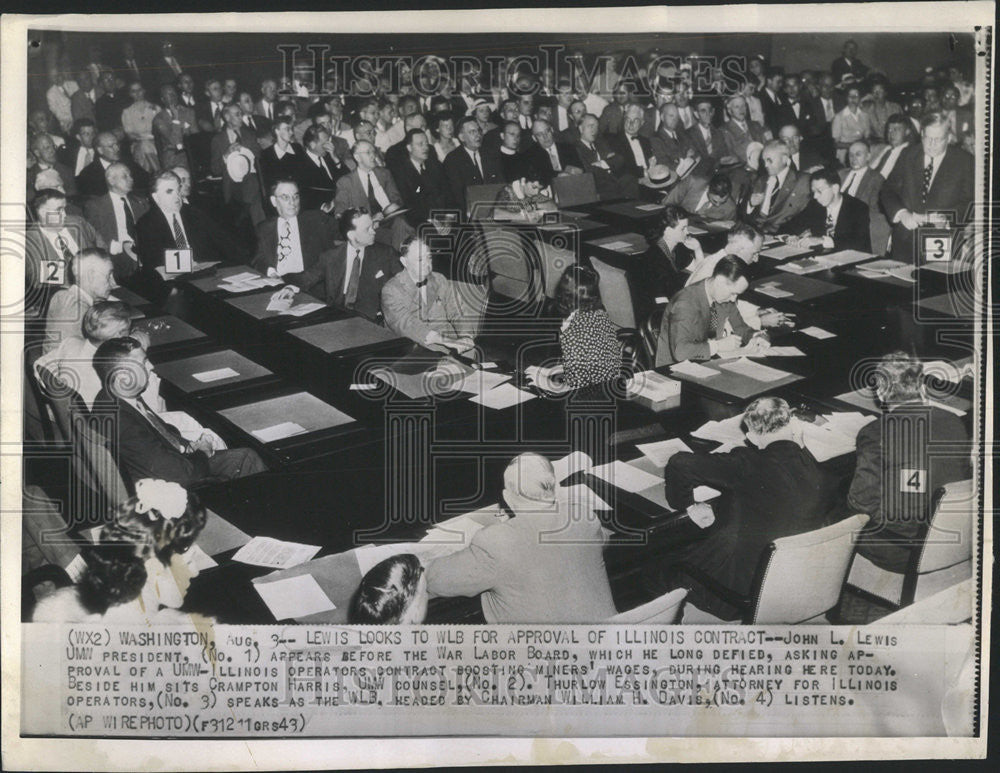 1943 Press Photo John L Lewis President UMW Illinois War Labor Board - Historic Images