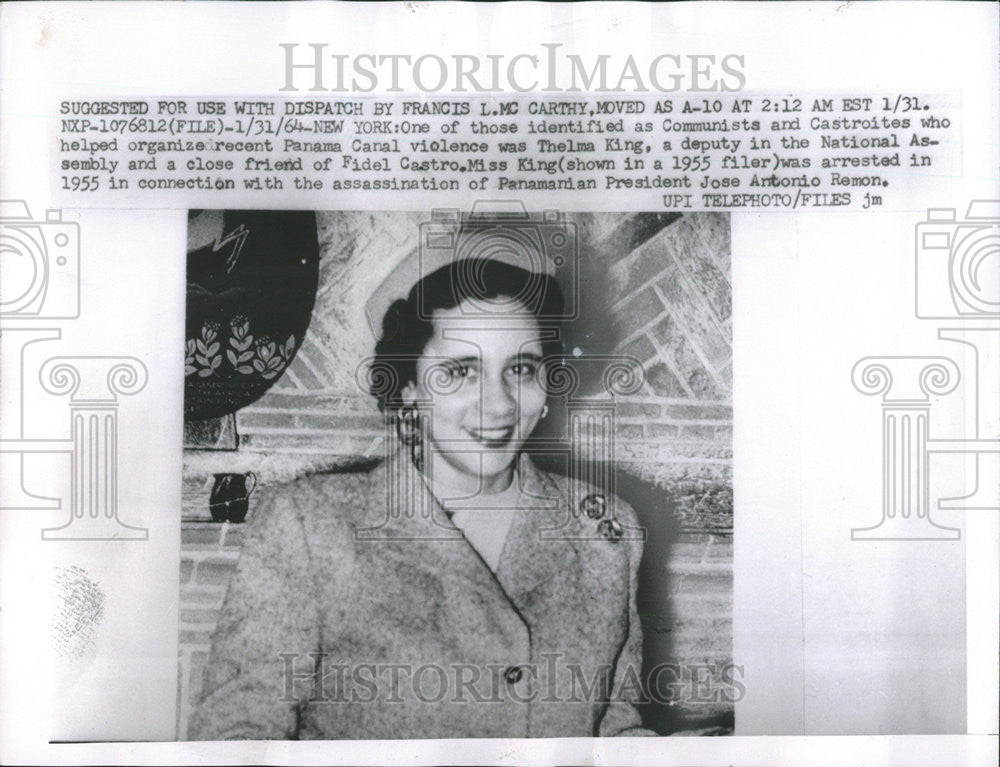 1964 Press Photo Thelma king Panama canal violence Castroites  national assembly - Historic Images