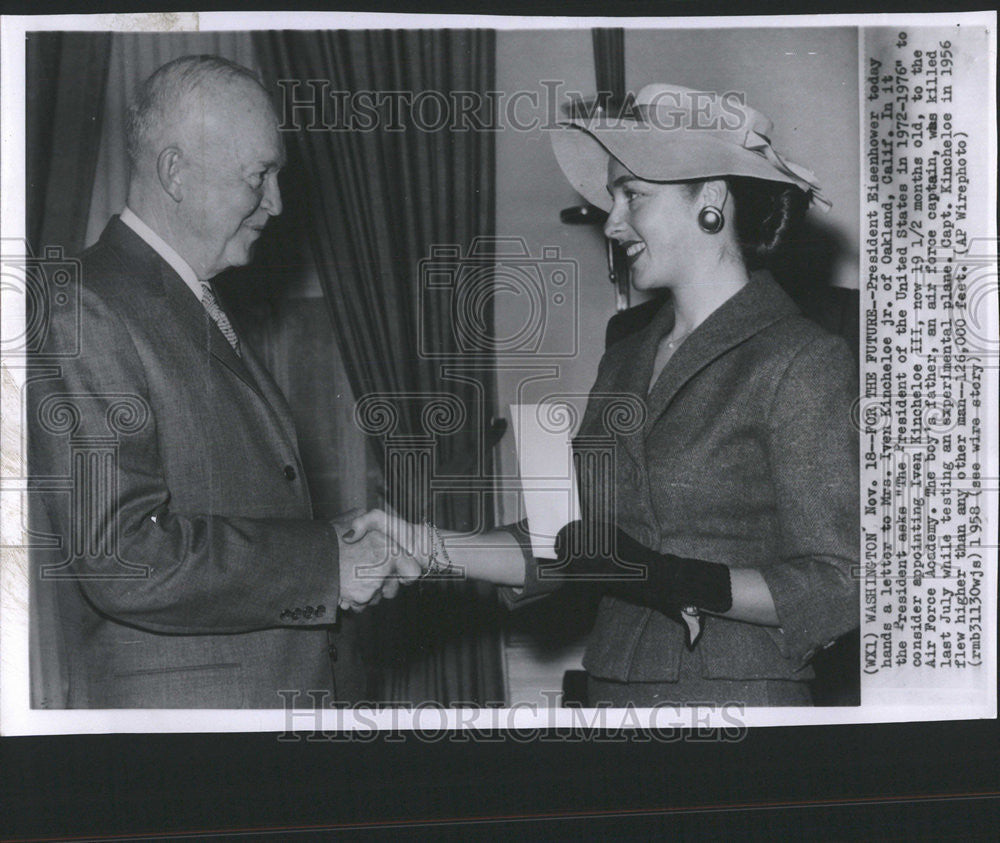 1959 Press Photo Iven Kincheloe Jr President Dwight D Eisenhower Politician - Historic Images