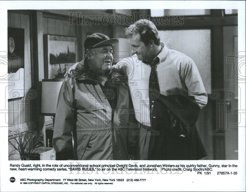 1991 Press Photo Randy Quaid and Jonathan Winters &quot;Davis Rules&quot; - Historic Images