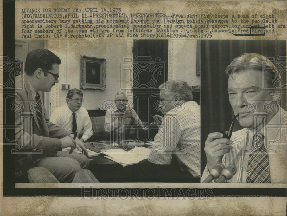 1975 Press Photo President Ford&#39;s speechwriters and Robert Hartmann - Historic Images