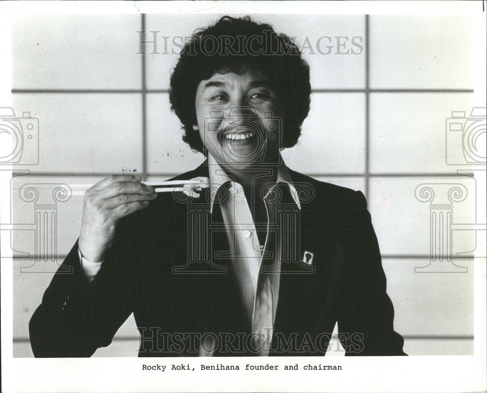 1985 Press Photo Rocky Aoki, Behihana Founder and Chairman - Historic Images