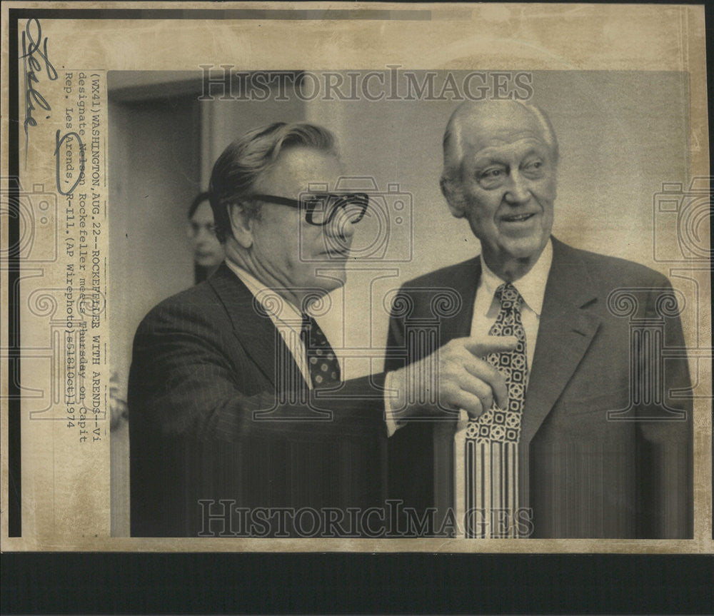 1974 Press Photo Videsignate Nelson Rockefeller Rep. Les Arends - Historic Images