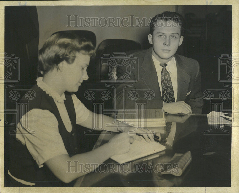 1954 Press Photo Lawyer Max Wildman &amp; Court Reporter Marie Thorek At Deposition - Historic Images