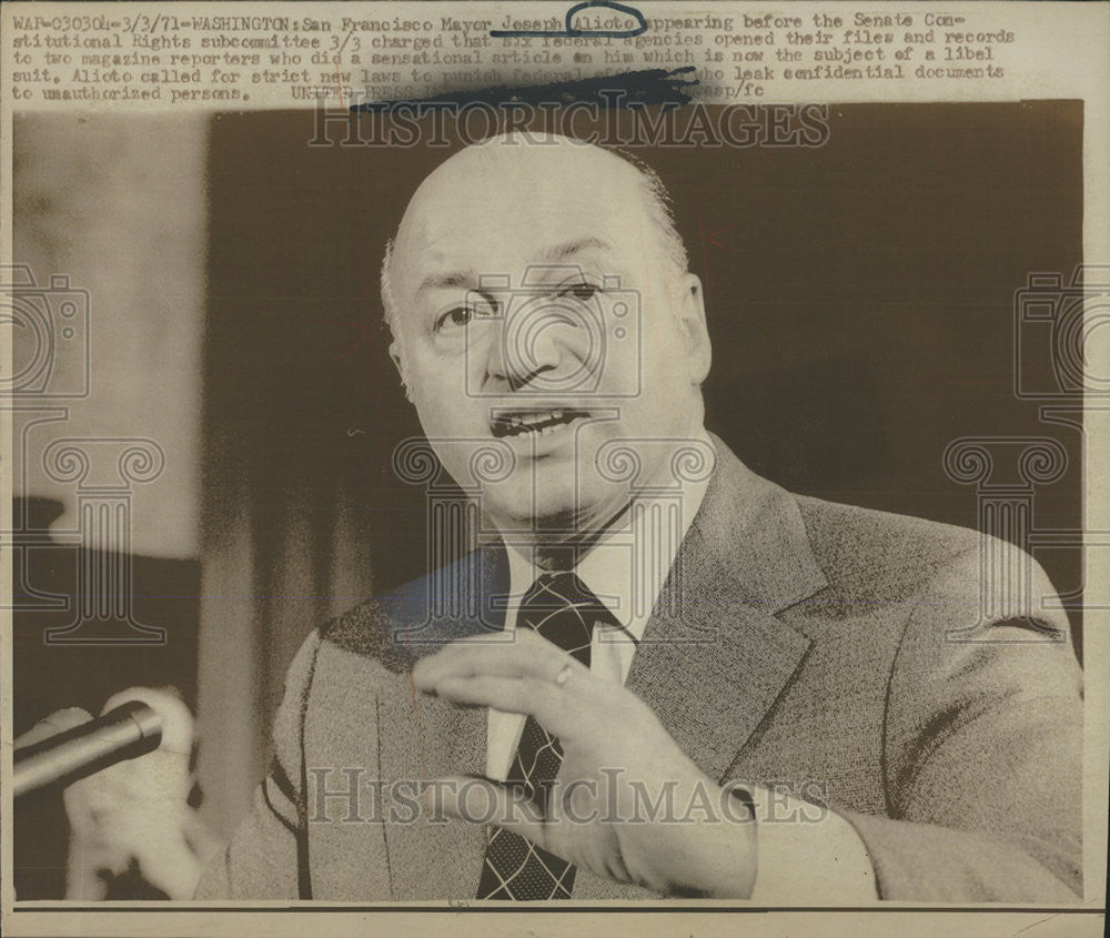 1971 Press Photo Francisco Mayor Joseph Alioto Sen Constitutional Right federal - Historic Images