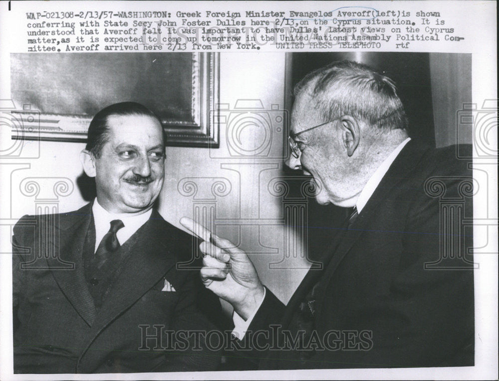 1957 Press Photo Evangelos Averoff Greek Foreign Minister - Historic Images