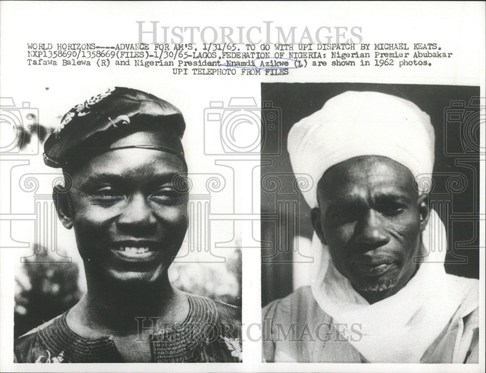 1965 Press Photo Nigerian Premier Abubakar Tafawa Balewa Nnamdi Azikwe President - Historic Images