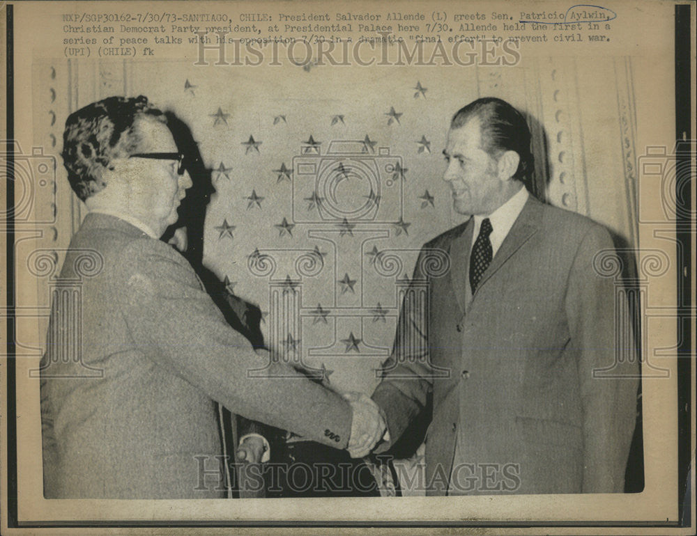 1973 Press Photo President Salvadr Allende Patricio Aylwin Christian democrat - Historic Images