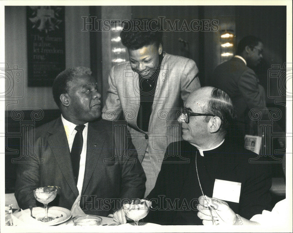 1986 Press Photo M.L.King Week, His Daughter Bernice &amp; Cardinal Joe Bernardin. - Historic Images