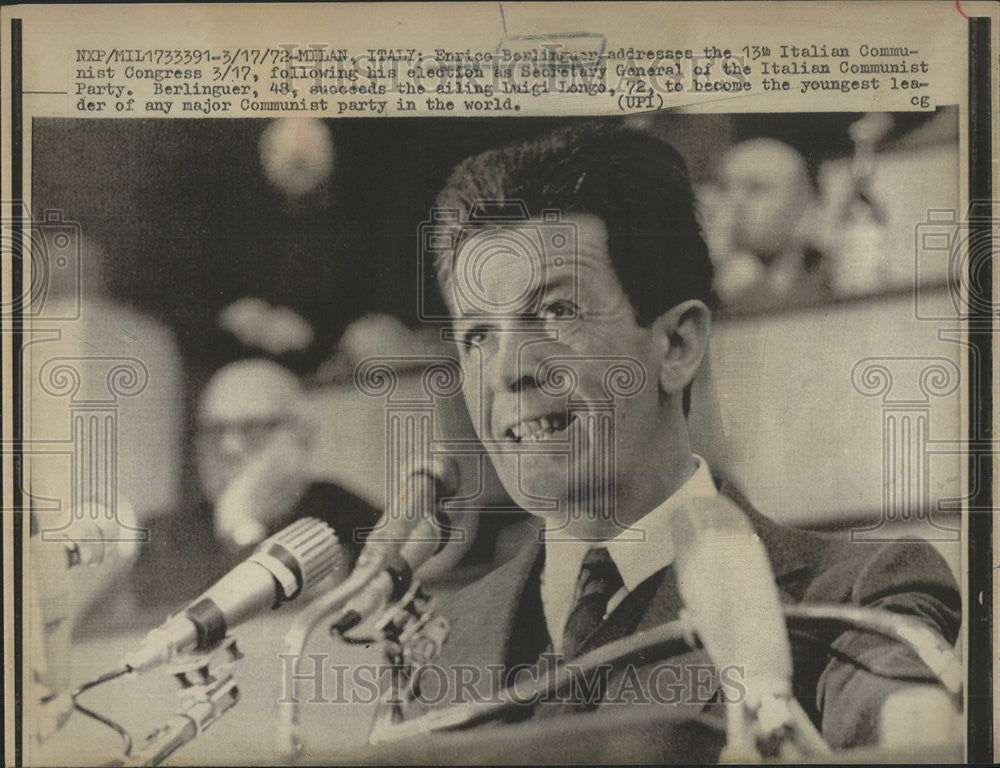 1972 Press Photo Enrico Berlinguer Address Italian Communist Congress Election - Historic Images